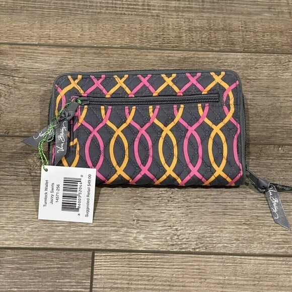 New Vera Bradley Jazzy Swirls Turnlock Wallet Retired NWT Pink Orange Gray - Picture 7 of 10